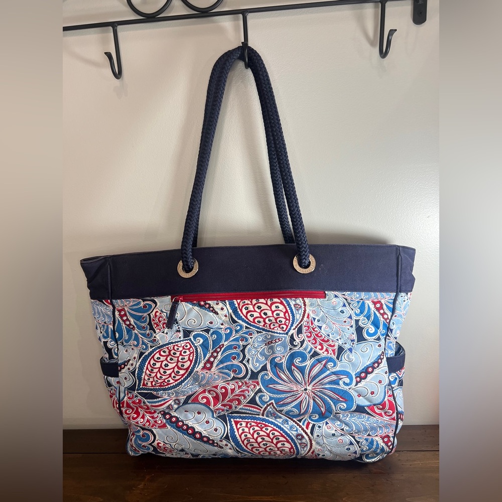 Vera Bradley Seaside Miller Tote Capri Blue Paisley Large Bag Purse Rope Handles - Picture 4 of 8